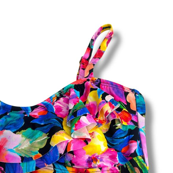 NEW Island Escape Bright Floral Tankini Top Size 6 Tropical Ruffle Swim Suit - Picture 6 of 11